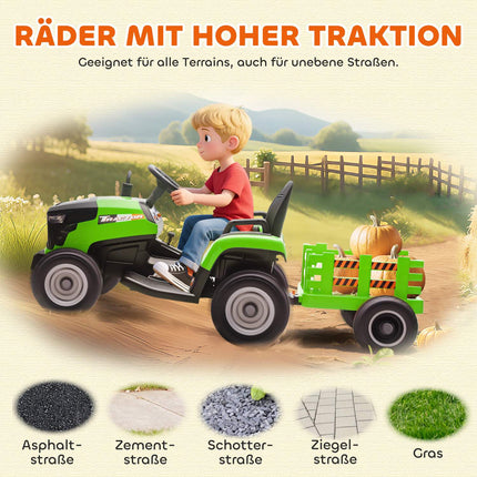 Electric Ride-On Tractor with Remote, Ages 3-8, Green