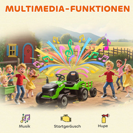 Electric Ride-On Tractor with Remote, Ages 3-8, Green