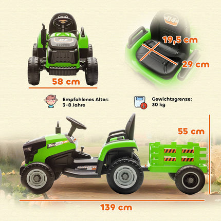 Electric Ride-On Tractor with Remote, Ages 3-8, Green