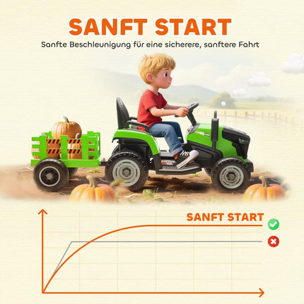Electric Ride-On Tractor with Remote, Ages 3-8, Green