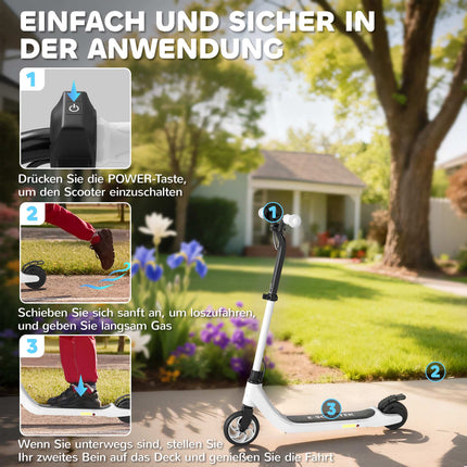 Electric Scooter for Kids, 6 km Range, Black & White