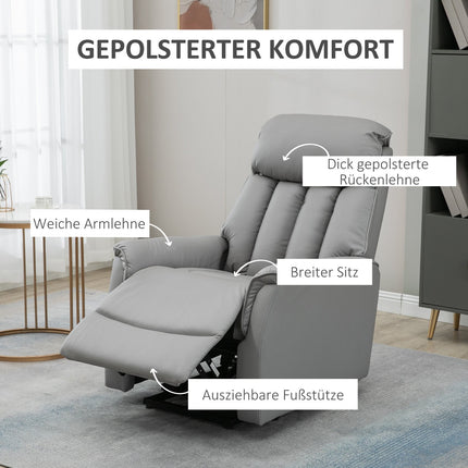 Electric recliner with standing aid, microfibre grey