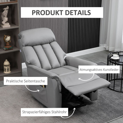 Electric recliner with standing aid, microfibre grey