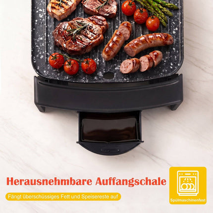 Electric Tabletop Grill, 2150W, Dual Zone, Non-Stick, 44x24 cm