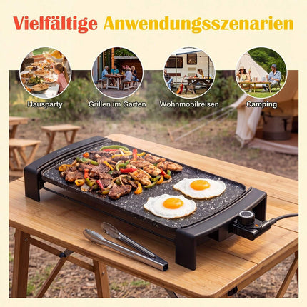 Electric Tabletop Grill, 2150W, Dual Zone, Non-Stick, 44x24 cm