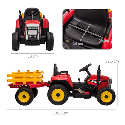 Red electric tractor car for children with trailer and remote control