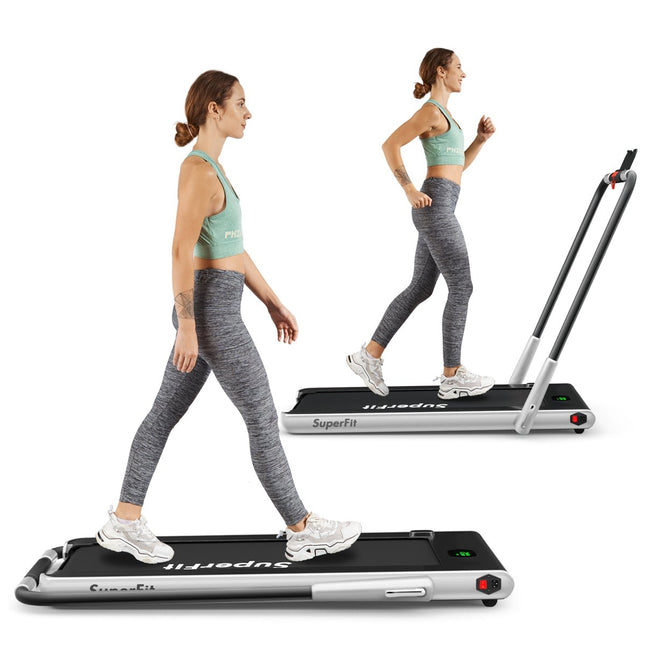 Elektrische loopband 1-12 km/u LED-display Opvouwbare hometrainer Fitnessapparaat 120 kg Zilver