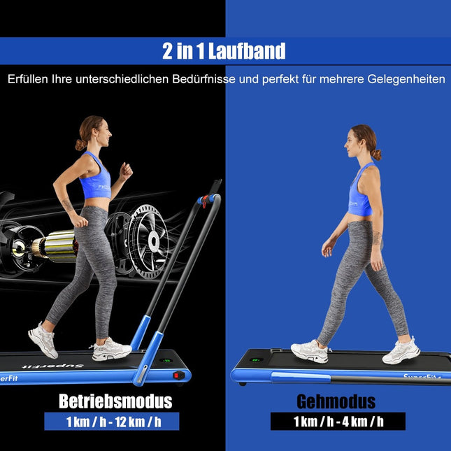 Elektrische loopband 1-12 km/u LED-display Opvouwbare hometrainer Fitnessapparaat 120 kg Marineblauw