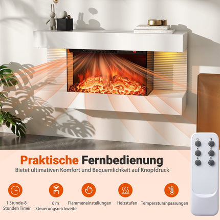 Electric Wall Fireplace with Heater & LED Lights