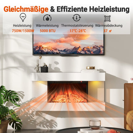 Electric Wall Fireplace with Heater & LED Lights