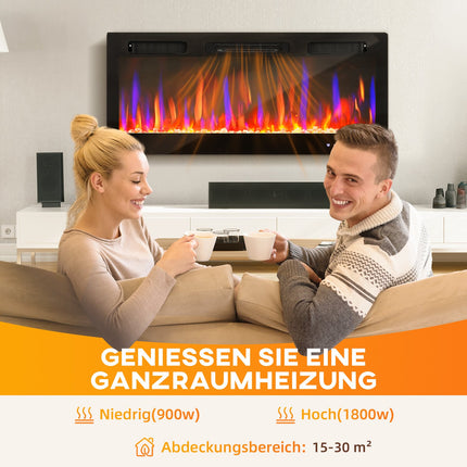 Electric Wall-Mounted Fireplace, Adjustable Flames, Timer