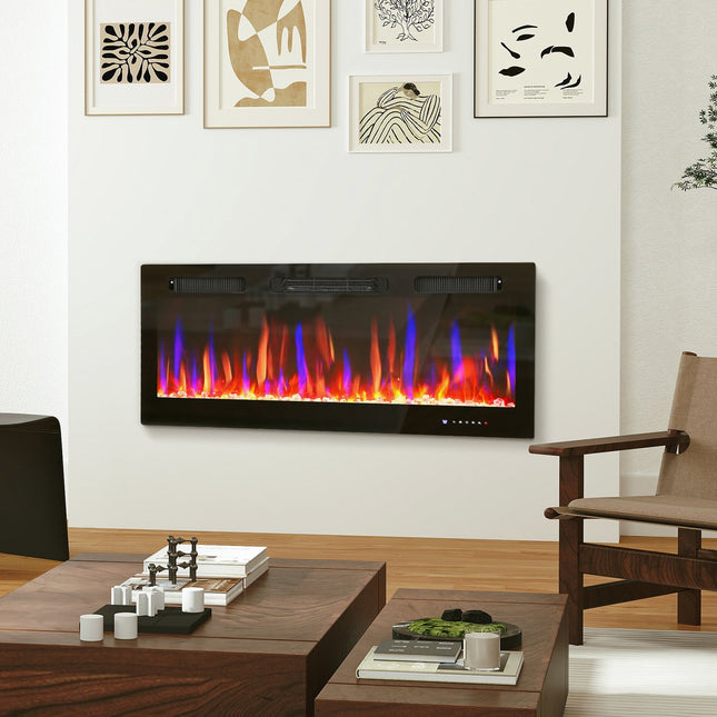 Electric Wall-Mounted Fireplace, Adjustable Flames, Timer