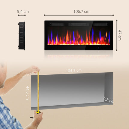 Electric Wall-Mounted Fireplace, Adjustable Flames, Timer