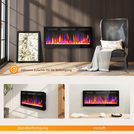 Electric Wall-Mounted Fireplace, Adjustable Flames, Timer