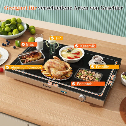 Electric Warming Tray, Adjustable Temp, 50x29 cm Glass