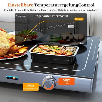 Electric Warming Tray, Adjustable Temp, 50x29 cm Glass