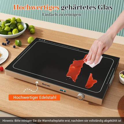 Electric Warming Tray, Adjustable Temp, 50x29 cm Glass