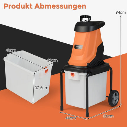 Electric Wood Chipper, 2800W, 50L Collection Bin, 45mm Capacity