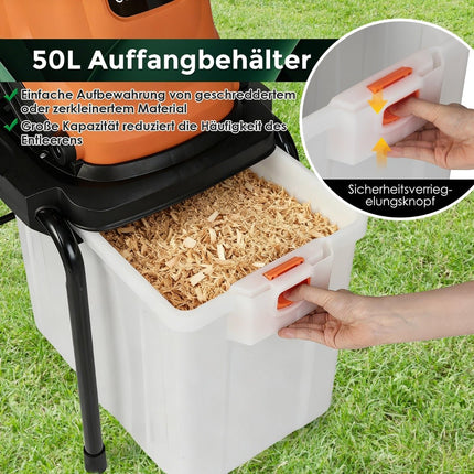 Electric Wood Chipper, 2800W, 50L Collection Bin, 45mm Capacity