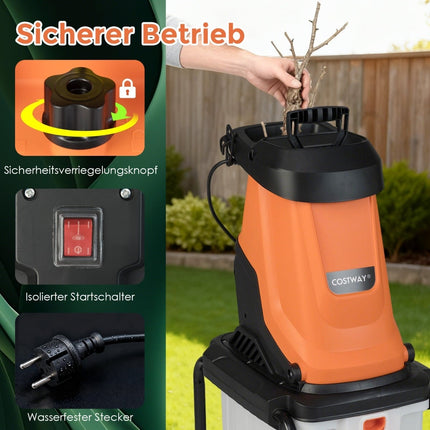 Electric Wood Chipper, 2800W, 50L Collection Bin, 45mm Capacity
