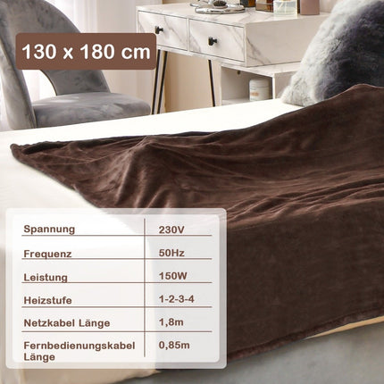 Electric blanket with automatic switch-off & 4 temperature levels & timer & overheating protection coffee
