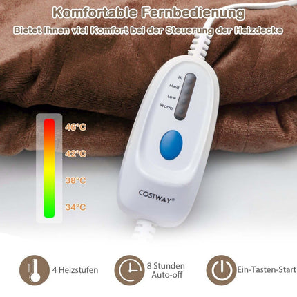 Electric blanket with automatic switch-off & 4 temperature levels & timer & overheating protection coffee