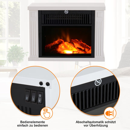 Electric fireplace with Flame Effect, 1200W, White