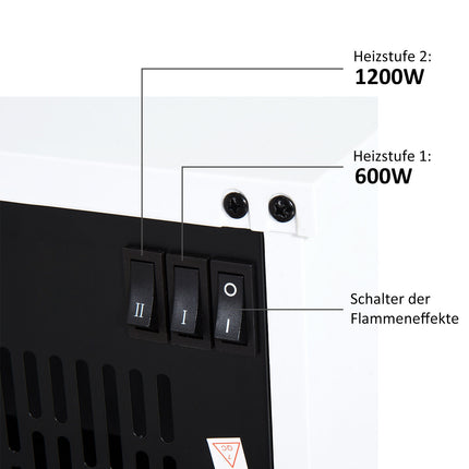 Electric fireplace with Flame Effect, 1200W, White