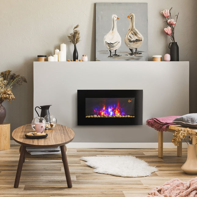 Electric wall fireplace, Remote control, LED Flame, Black
