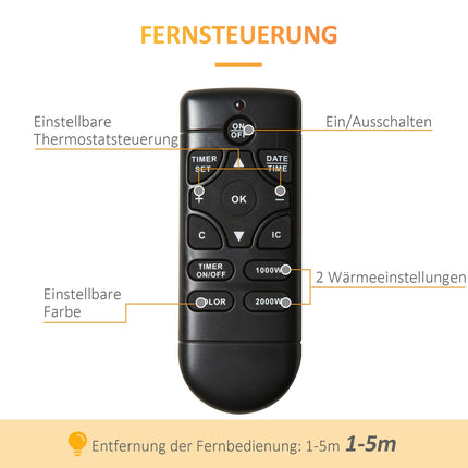 Electric wall fireplace, Remote control, LED Flame, Black