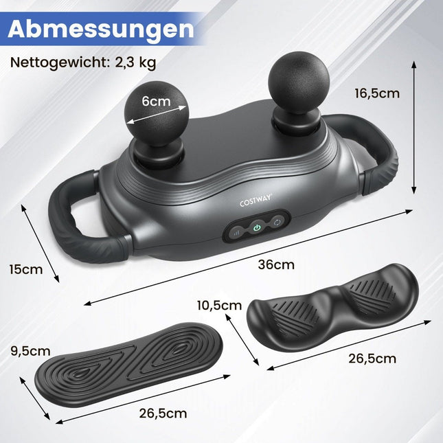 Elektrische handmassager voor diepe weefselmassage met 3 massagekoppen en 3 massagestanden voor spierontspanning van schouders, benen en rug.