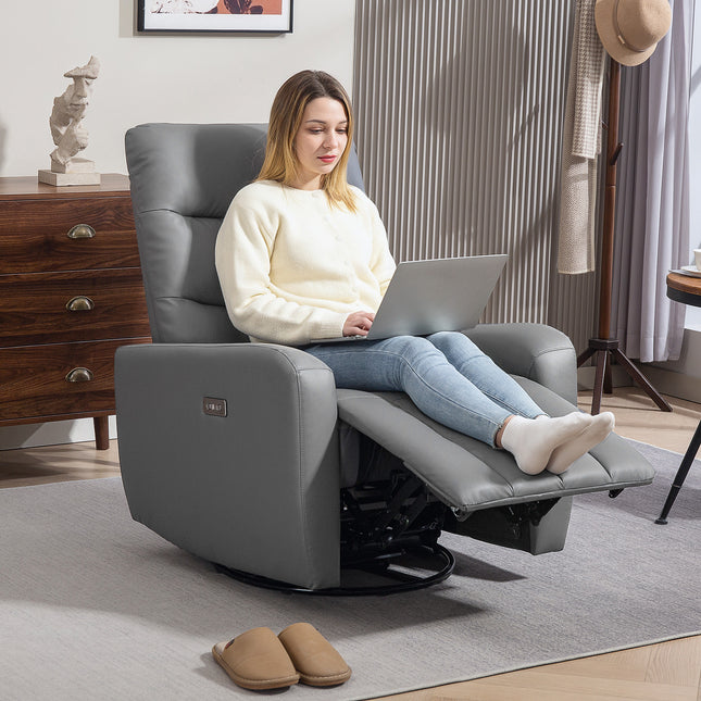 Elektrische relaxfauteuil TV-stoel met ligfunctie, schommelfunctie, USB- en USB-C-poorten, draaibare ligstoel met verstelbare rugleuning, voor woonkamer, grijs Aosom