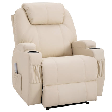 Electric reclining massage chair, synthetic leather, beige