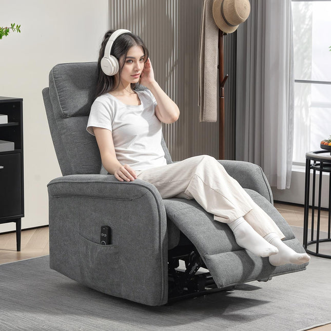 Elektrische relaxstoel, massagestoel, tv-stoel met ligfunctie, verwarming, USB, vibratie, voetengedeelte, zijpocket tv-stoel met afstandsbediening, pocketvering voor woonkamer, donkergrijs | Aosoom