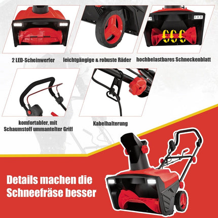 Electric snow blower with LED lights & 15 A motor 50 cm working width 25 cm working height Red + Black