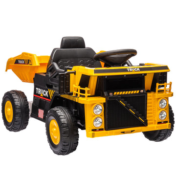 Electric ride-on tractor for children with shovel, yellow