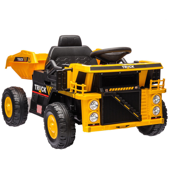 Electric ride-on tractor for children with shovel, yellow