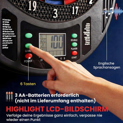 Electronic Dartboard, 1-8 Players, LCD Display, 6 Dart Sets