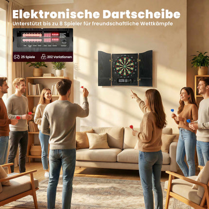 Electronic Dartboard with Cabinet, 25 Games, LED Display