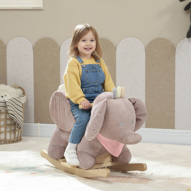 Elephant Rocker with Sounds, Wood Frame, Ages 1.5-3, Brown