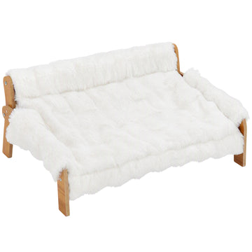 Elevated Cat Bed with Wood Frame, Removable Plush Cover