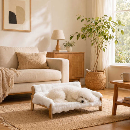Elevated Cat Bed with Wood Frame, Removable Plush Cover