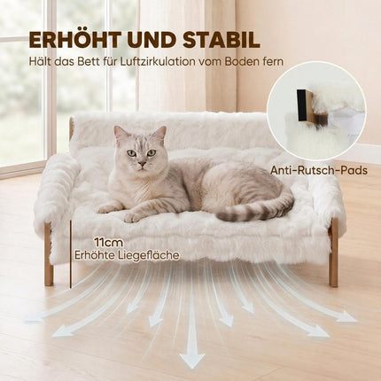 Elevated Cat Bed with Wood Frame, Removable Plush Cover