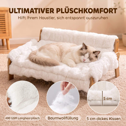 Elevated Cat Bed with Wood Frame, Removable Plush Cover