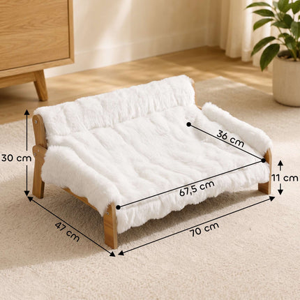 Elevated Cat Bed with Wood Frame, Removable Plush Cover