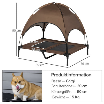 Outdoor elevated dog bed, ventilating canopy, 92x76x90 Cm