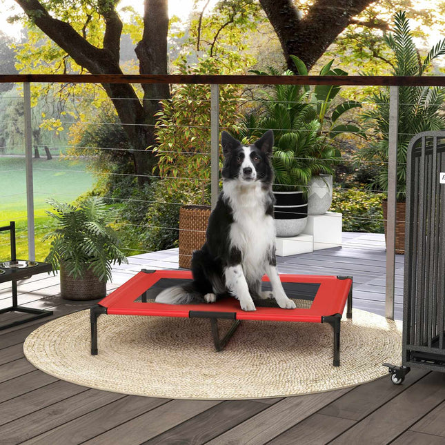 Raised Outdoor Dog Bed - Breathable, Large, Red