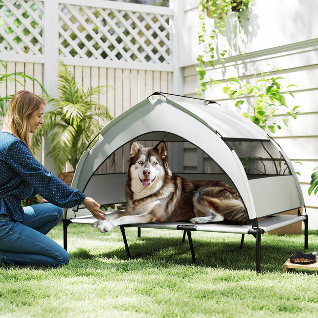 Elevated Dog Bed with Canopy, Breathable Mesh, Portable