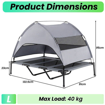Elevated Dog Bed with Canopy, Grey, Outdoor & Indoor Use