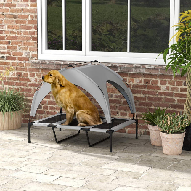 Elevated outdoor dog bed with canopy, breathable Oxford